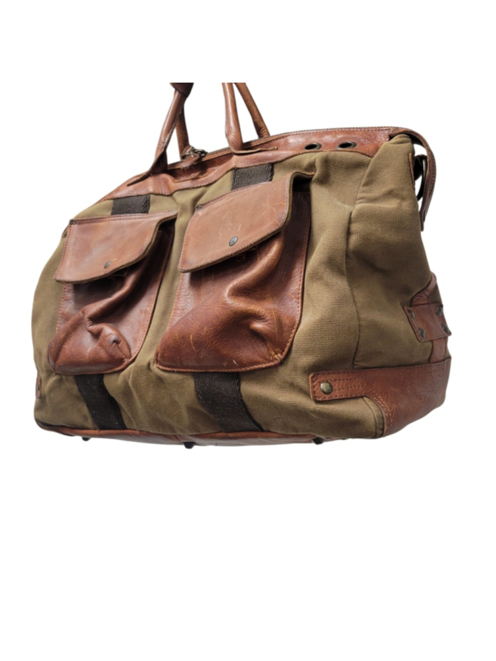 WILL Leather Goods Travel Duffle Bag Weekend Carry-On Brown Canvas/Leather Trim - Picture 8 of 10